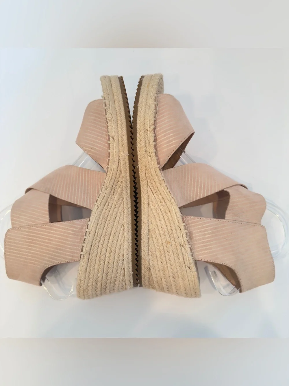Eileen Fisher Willow Tumbled Leather Wedge Espadrille Sandals Blush Pink 10